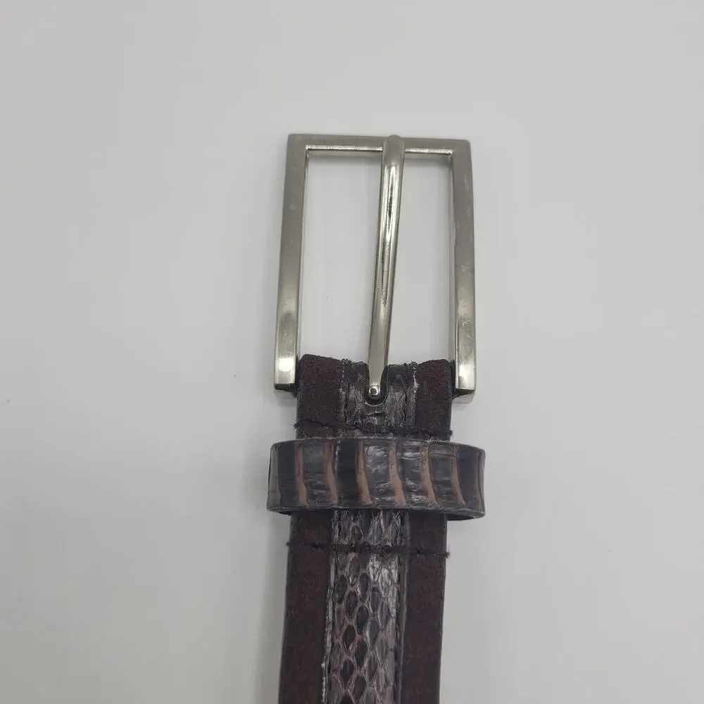 Calvin Klein Belt Mens XL Brown Leather‎ Snake Embossed Silver Buckle Dress